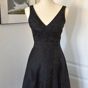 WHBM Little Black Dress Floral Rose Leaf Pattern A-Line